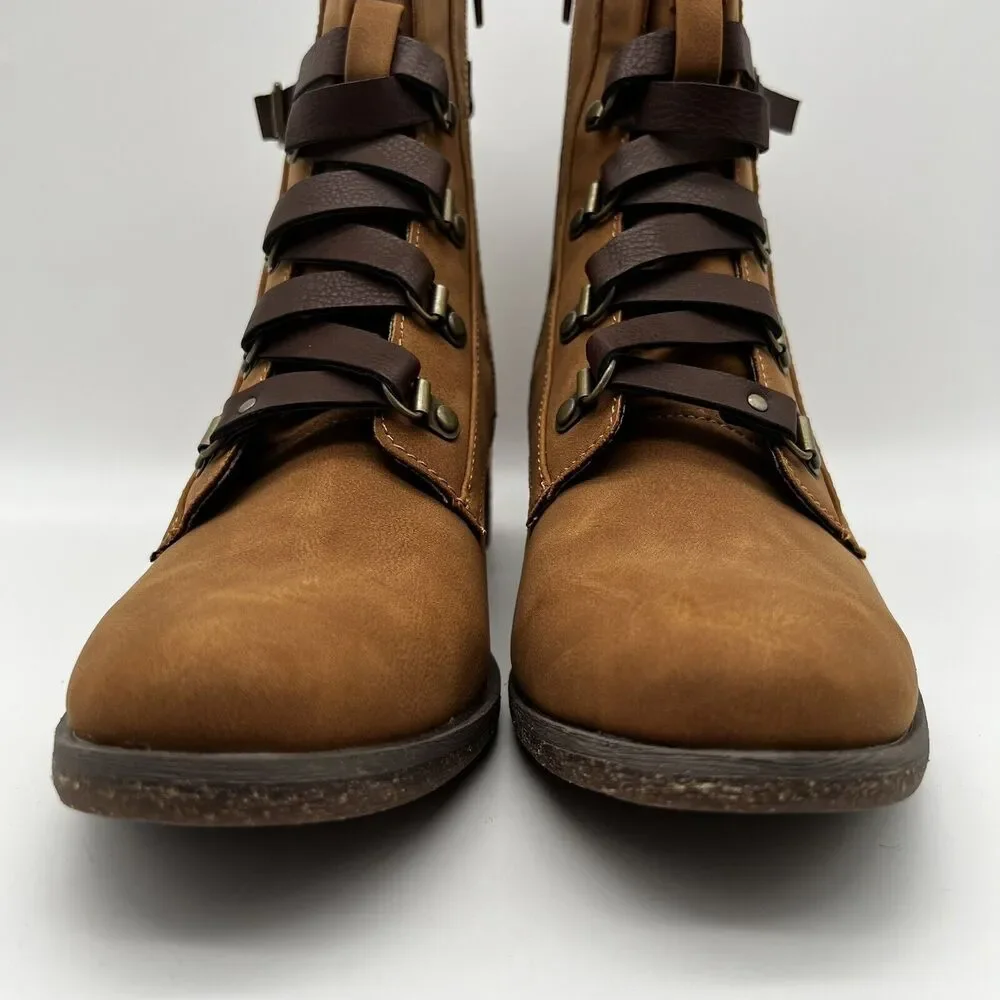 Kork-Ease Reese Tan Dark Brown Vegan Leather  Modern Short Riding Ankle Boot 8.5 - Picture 6 of 12